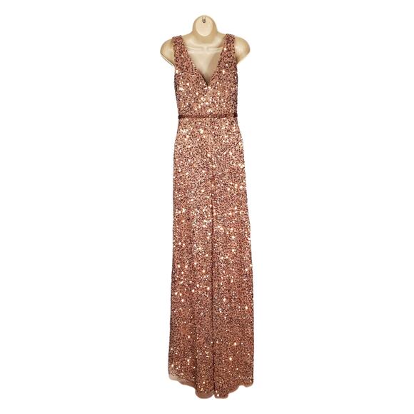 Mac Duggal 5539 High Slit Skirt V-Neck Dress Sequined Wrap Gown Copper Size 4 - Picture 5 of 16